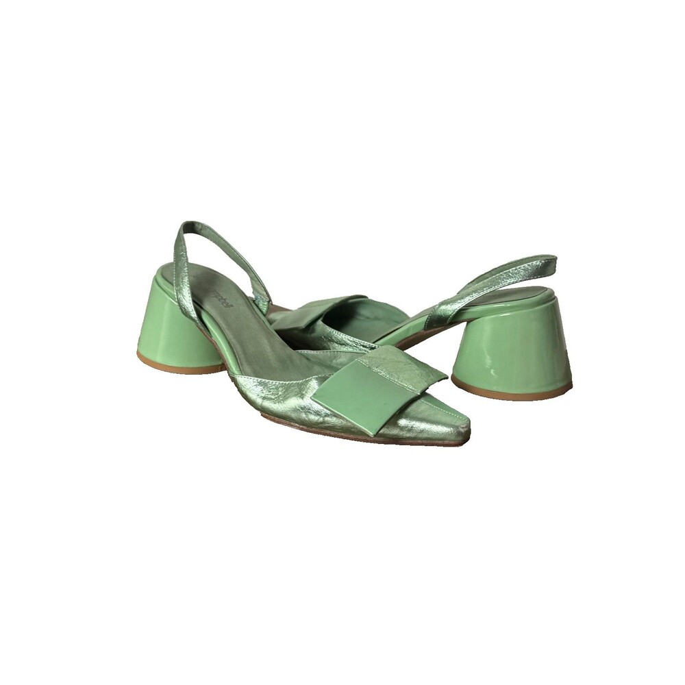 Jeffrey Campbell Mint Green Metallic Leather Bow Slingback Heels Y2K Womens 8